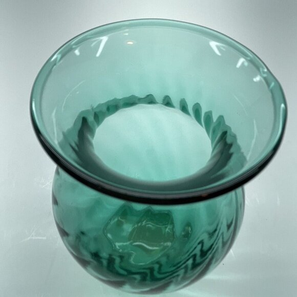 Vintage Indiana Glass Flower Vase Aqua Blue Swirled Diamond 3D Effect Ohio USA - Picture 4 of 12